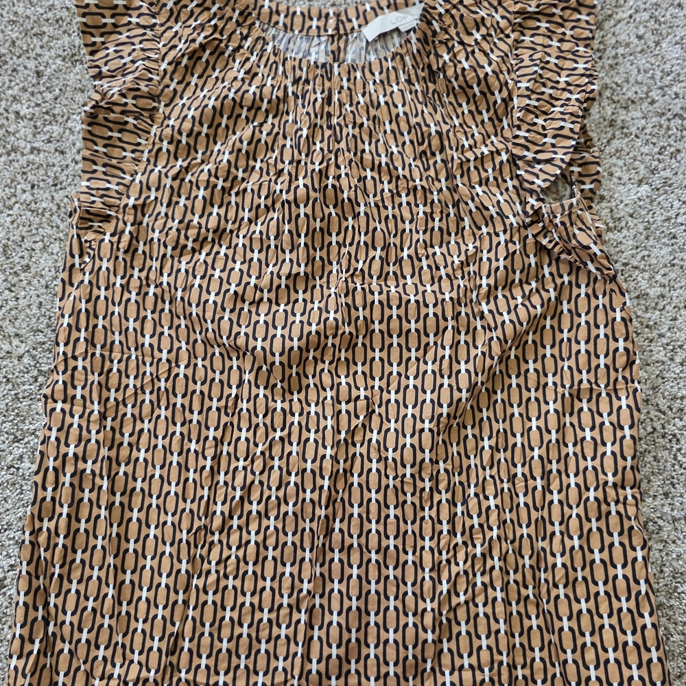 LOFT Chain Link Pattern Blouse in Brown and Black